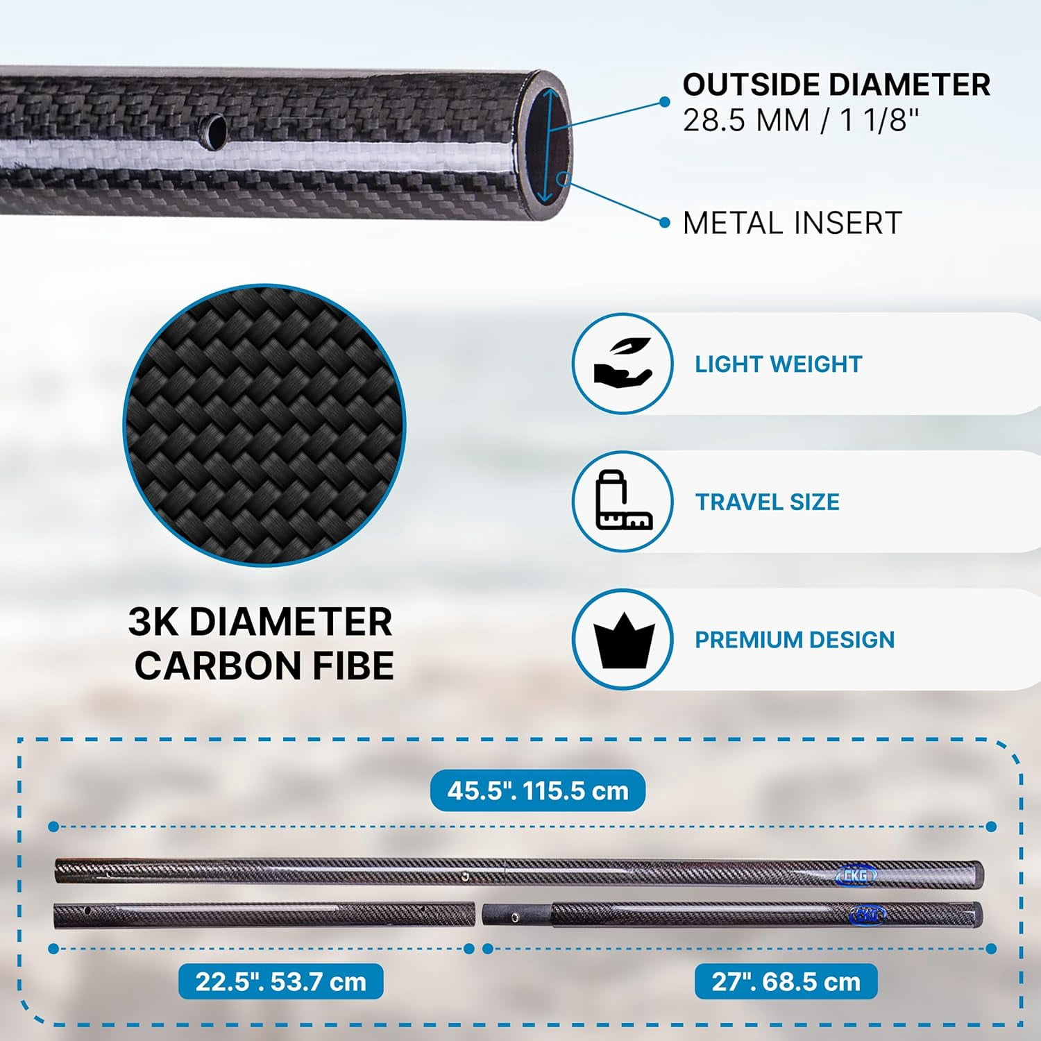 CKG Sand Scoops for Beach Metal Detecting Stainless Steel Beach Metal Detecting Shovel Underwater Treasure Hunting, Metal Detector Accessories(Bag + Scoop + Carbon Fiber Handle), (9x6 + Handle)