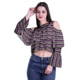 thumbnail image 2 of Moomaya Button Front Cold Shoulder Top Printed  Casual Loose Blouse Short Top, 2 of 4