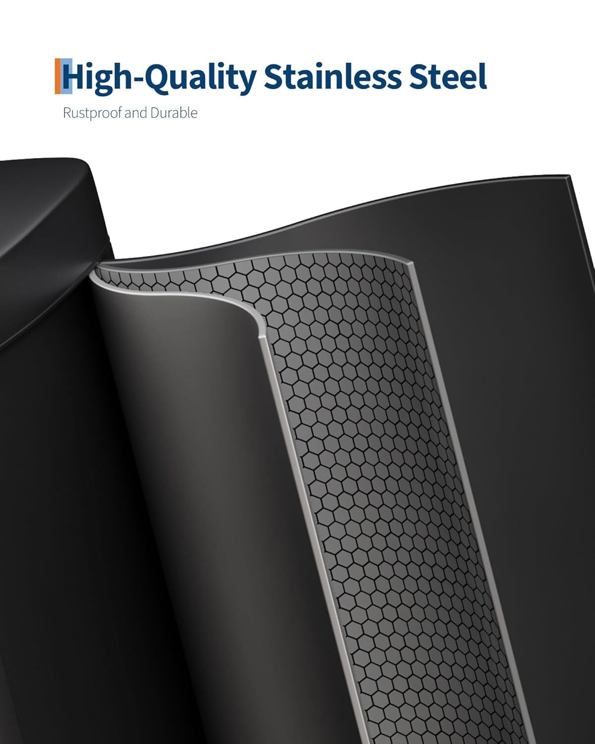 EuKer 13 Gal Stainless Steel Trash Can with Removable Inner Bucket for Kitchen, Bathroom, Black
