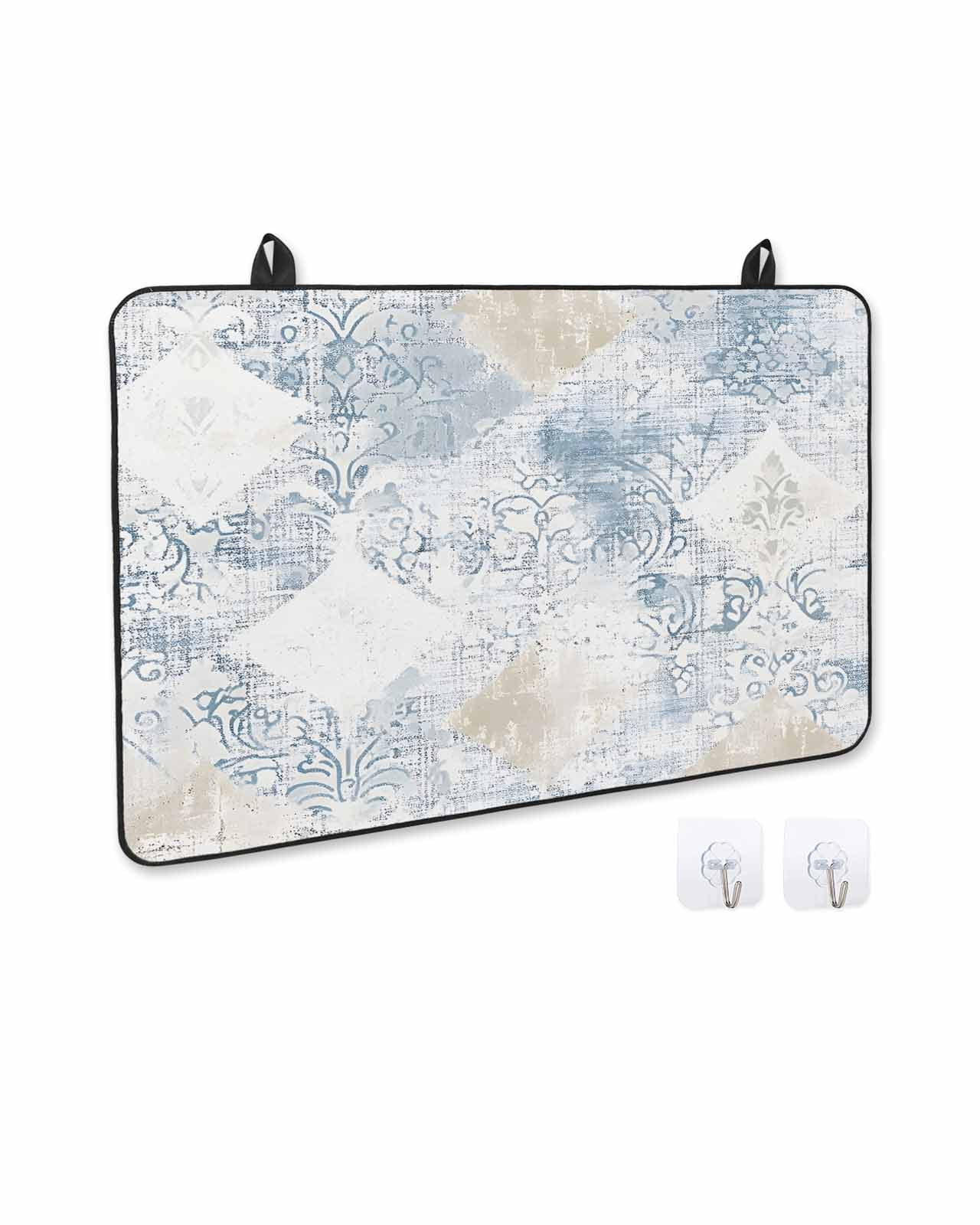 nqOlkjepod Large Induction Cooktop Protector Mat 24"x21", Blue Beige Floral Stove Top Covers for Electric Stove, Vintage Smear Abstract Art Decorative Stove Burner Cover Mats, Glass Top Stove Cover