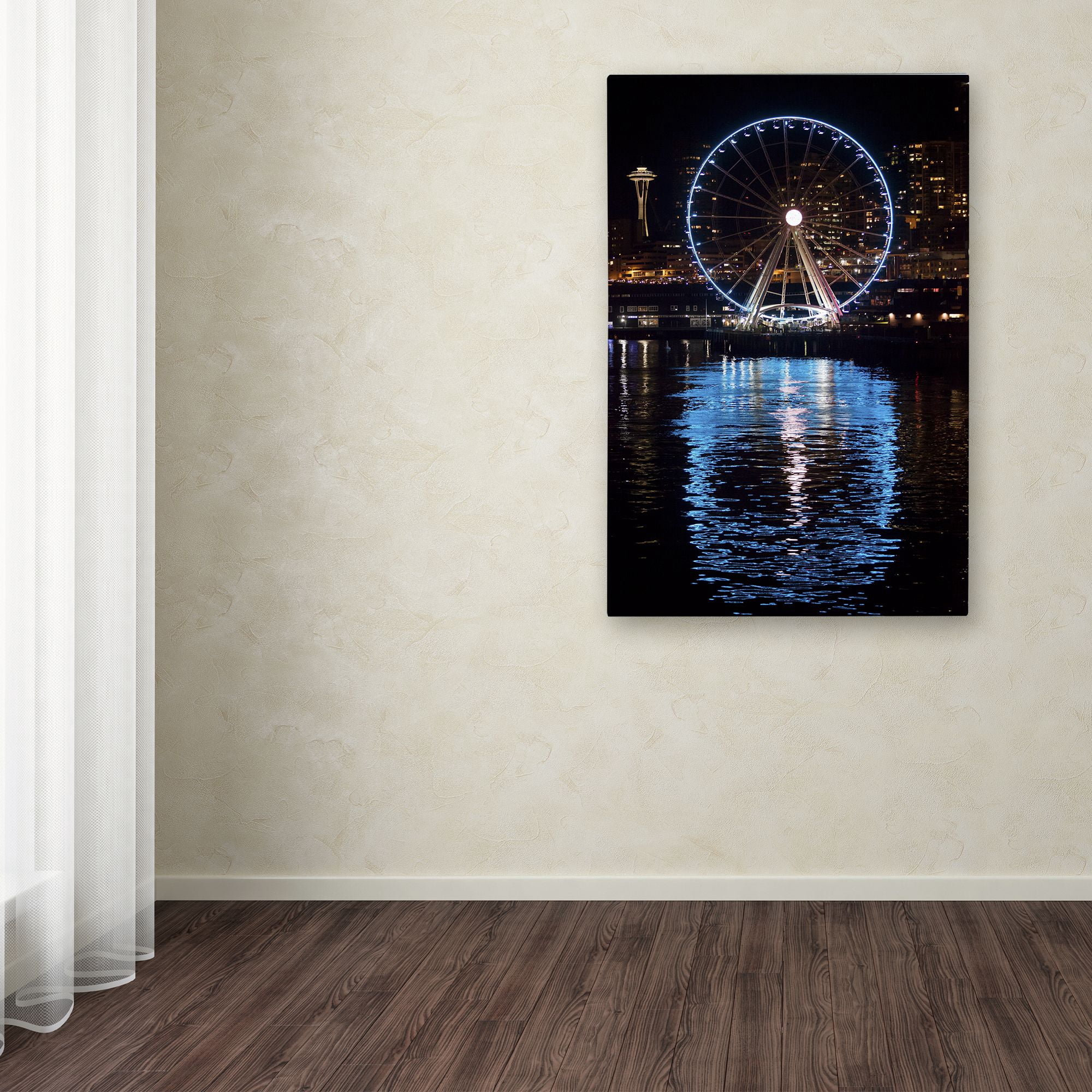 Trademark Fine Art "Seattle Waterfront at Night" Canvas Art by Yale Gurney