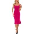 thumbnail image 2 of Vestido de terciopelo INSPIRE CHIC para mujer, con tirantes de espagueti, escote en V, vestido de cóctel de cola de pez, XS, rosa intenso, 2 of 6
