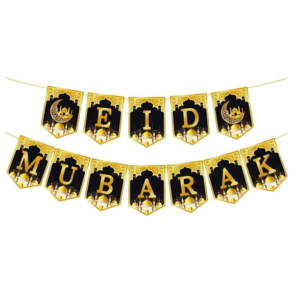 Ramadan Kareem Banner Ramadan Decoration Eid Mubarak Paper Banner Moon Castle Banners EID Mubarak Banners Islam Home Decor For Bedroom Front Room