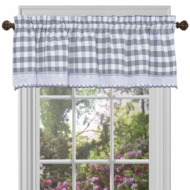Cortinas de ventana Valance Achim Buffalo Check 148 x 36 cm, color gris