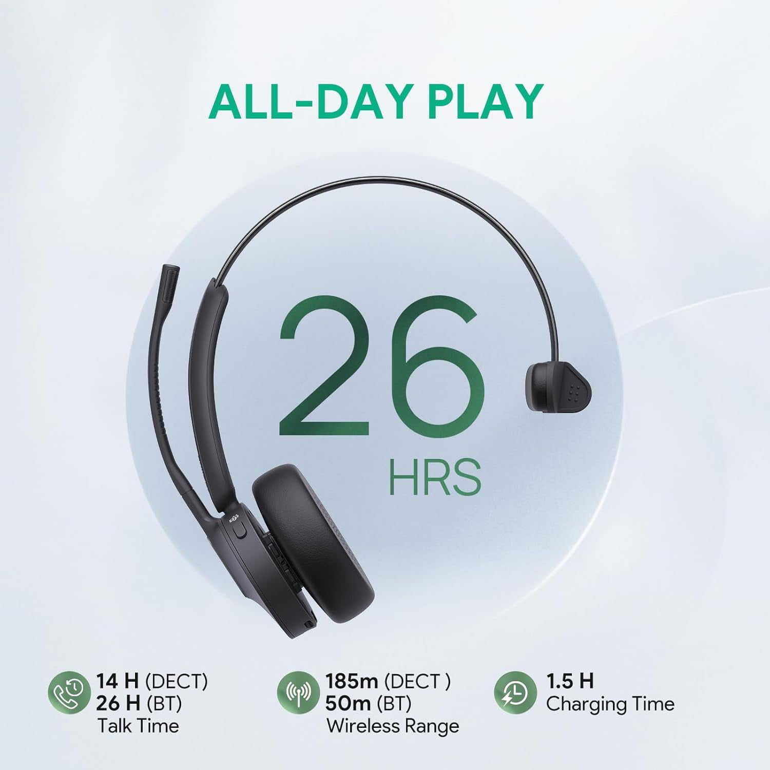 Yealink 1208672 WH64 Mono UC Wireless Headset, DECT & Bluetooth, Phone Headset,26h Talking, Office Work, Cell Phone Headset