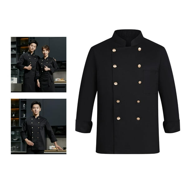 Hombres Mujeres Chef Chaqueta Otoño Transpirable Chef Uniforme Abrigo para cocinero, camarero, cocina, escuela culinaria, catering , XXXL Negro Talla XXXL Negro Hugo Chaquetas de cocinero