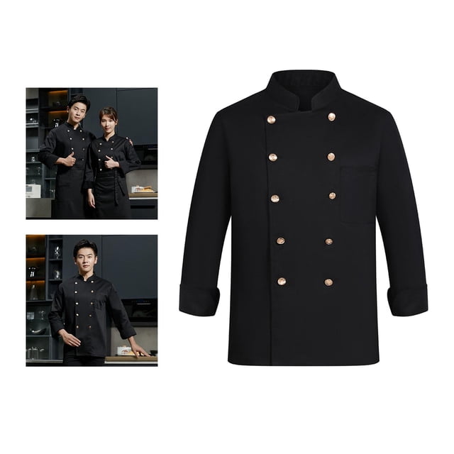 Hombres Mujeres Chef Chaqueta Otoño Manga larga Transpirable Chef Uniforme Abrigo para cocinero, camarero, cocina, escuela culinaria, catering , XXXL Negro Talla XXXL Negro Soledad Chaquetas de cocinero