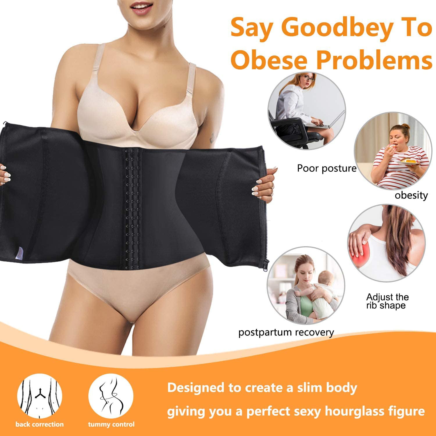 Gotoly Women Shapewear Cinchers Waist Trainer Tummy Control Underbust Corset  Belt Stomach Wrap Body Shaper Workout Girdle(Black Medium) 