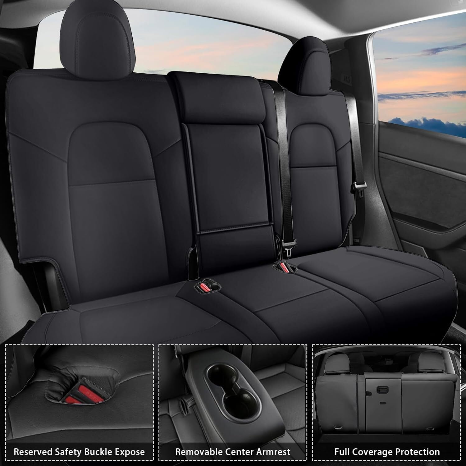 IKABEVEM Car Seat Cover Fit for Tesla Model Y 2023 2024 Full Set Customized Seat Covers (Black)
