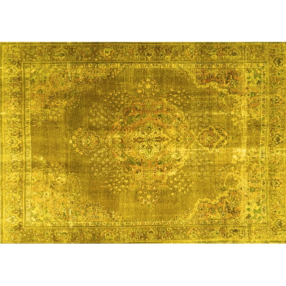 Ahgly Company Machine Washable Indoor Rectangle Persian Yellow Traditional Area Rugs, 7' x 9'