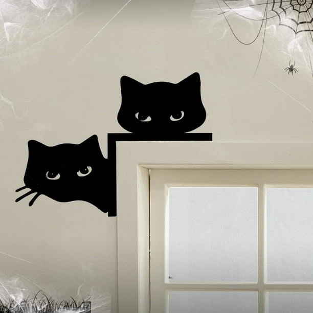 Adorno de puerta de metal con forma de gato adorable, adorno de puerta de gato nuevo 2024, adorno de puerta de Halloween de metal con forma de gato negro, marco de letrero decorativo para esquina de p