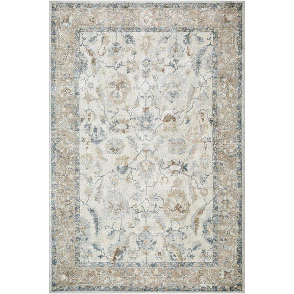 Hauteloom Uriel Living Room, Bedroom Area Rug - Traditional - High Pile - Light Silver, Ash, Metallic Silver - 6'7" x 9'2"