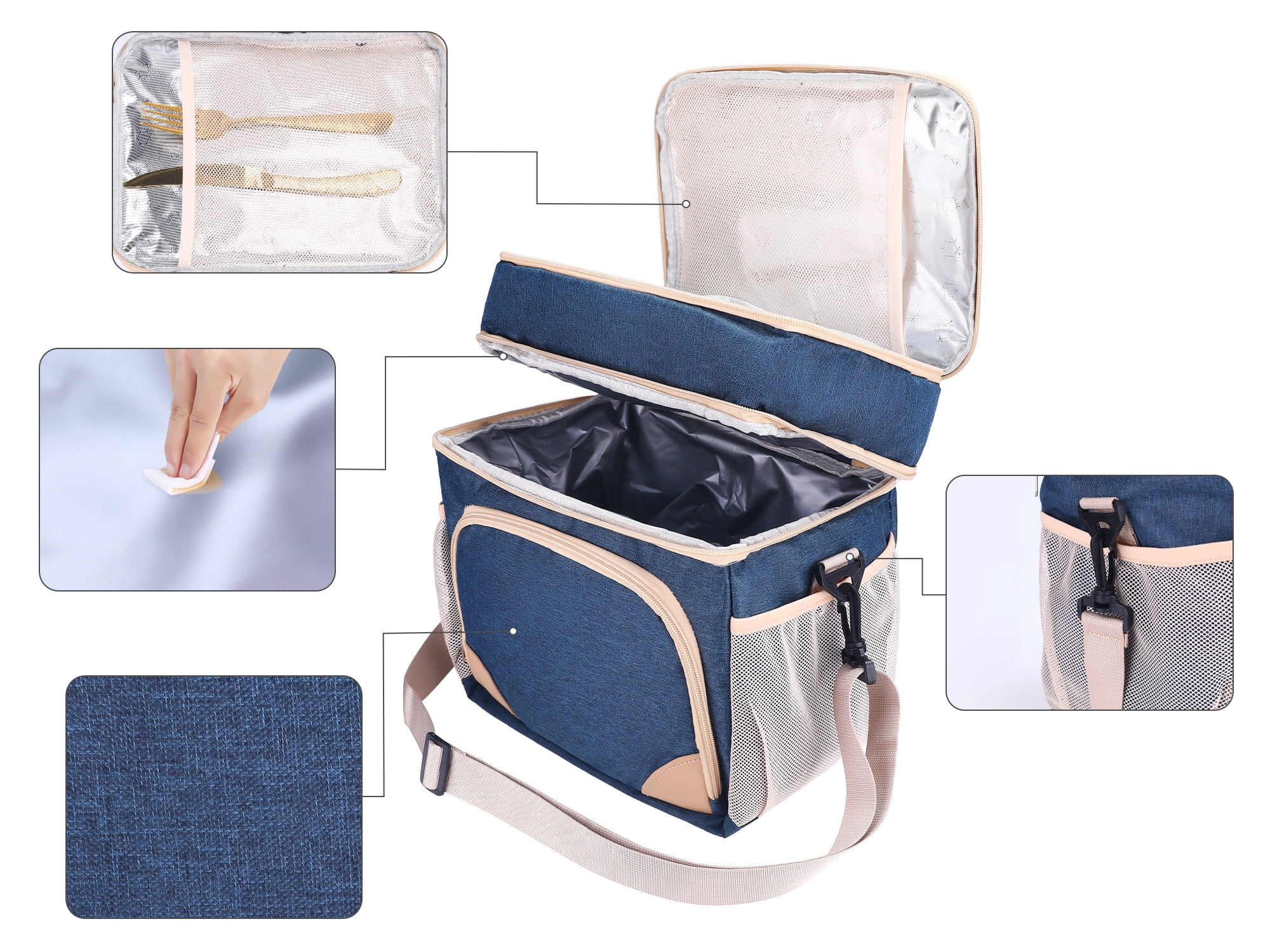 Unique Bargains Reusable Lunch Bag Insulated Lunch Bag Leakproof Lunch Box Navy Blue
