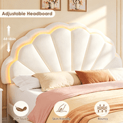 Homfa Full LED Bed Frame with Storage Drawers, Velvet Upholstered Bed with Adjustable Petal Headboard, No Box Spring Needed, Beige