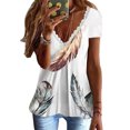 thumbnail image 5 of Gibobby Playeras Mujer Camisetas Cuello V Camiseta suelta informal con cuello en V para mujer, blusa manga corta con estampado(Blanco,XL), 5 of 5