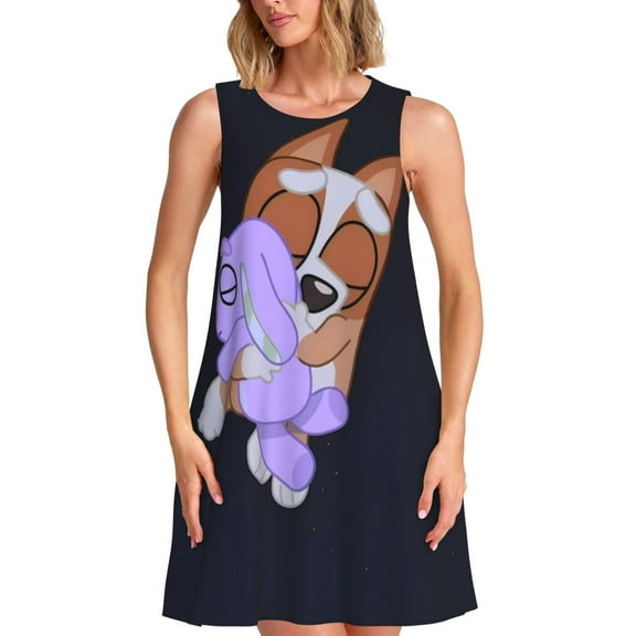 Saiise Bluey Print Women's Sleeveless Knee-Length Dress with Pockets Casual Summer Tank Dress