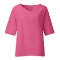 thumbnail image 2 of Tiqkatyck Womens Tops, Women's Summer 3/4 Sleeve V Neck Solid Color Loose T Shirt Casual Shirt for Women 2024 Trendy, Women Summer Tops Hot Pink L, 2 of 4