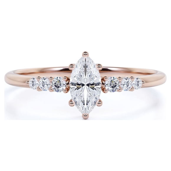 JeenMata Elegant Marquise Cut Engagement Ring in 18K Rose Gold over Silver