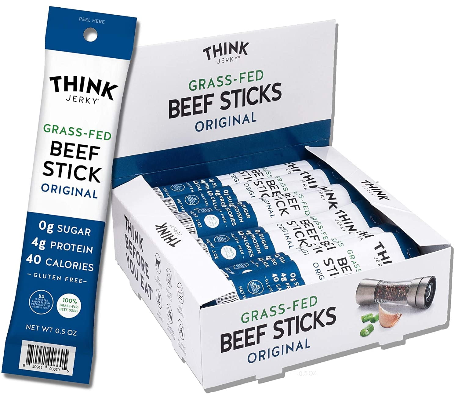Original GrassFed Beef Sticks by Think Jerky — Sugar Free, Gluten Free