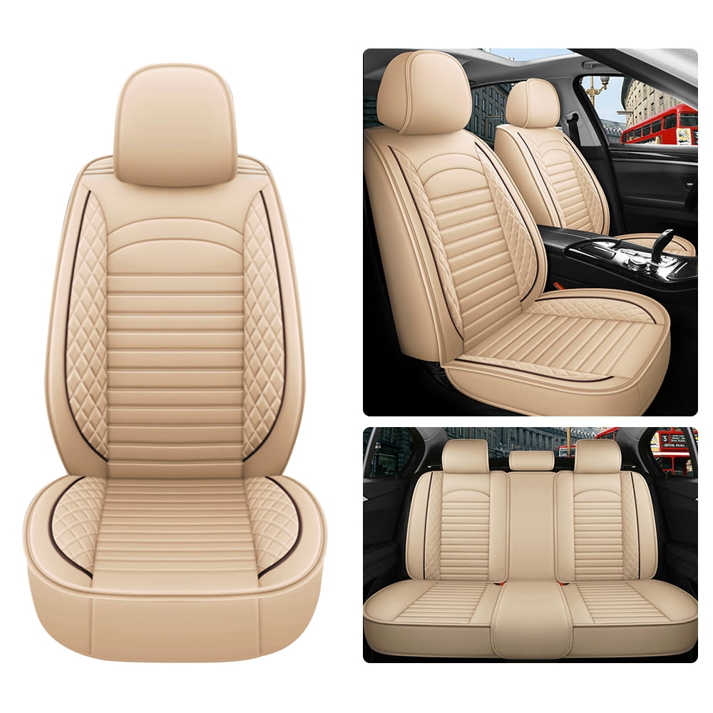 Aotiyer Full Set Car Seat Covers, Crown PU Leather Car Seat Cover Full Surround, Durable Comfortable Automotive Vehicle Cushion Cover Fit for Most 5 Seats Cars/SUV/Truck/Vans
