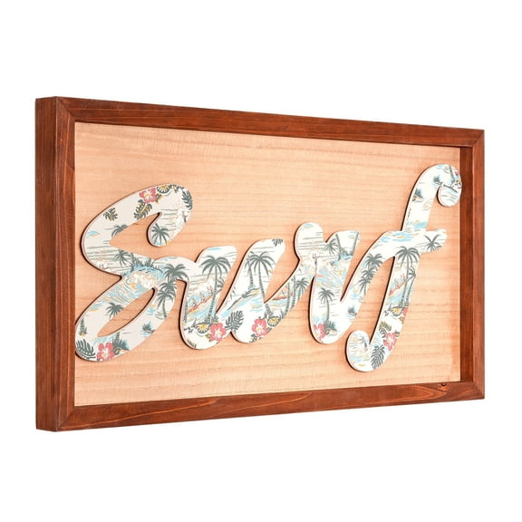 American Art Decor Kona Coast by Reyn Spooner Framed Floral Typographic Surf Wall Art - 24" x 12"