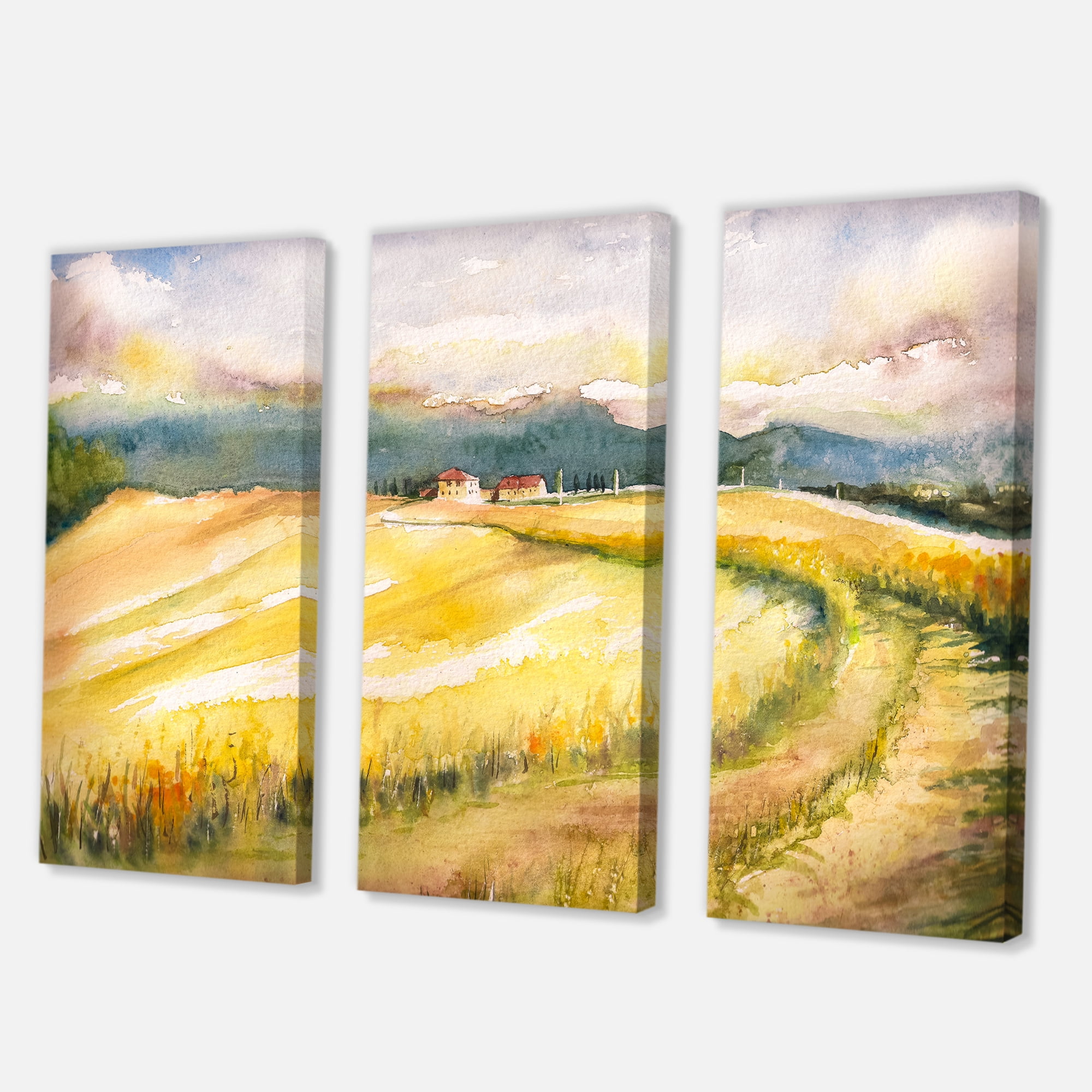 Designart ' Golden Grass Fields of Tuscany Italy ' Country Canvas Wall Art Print