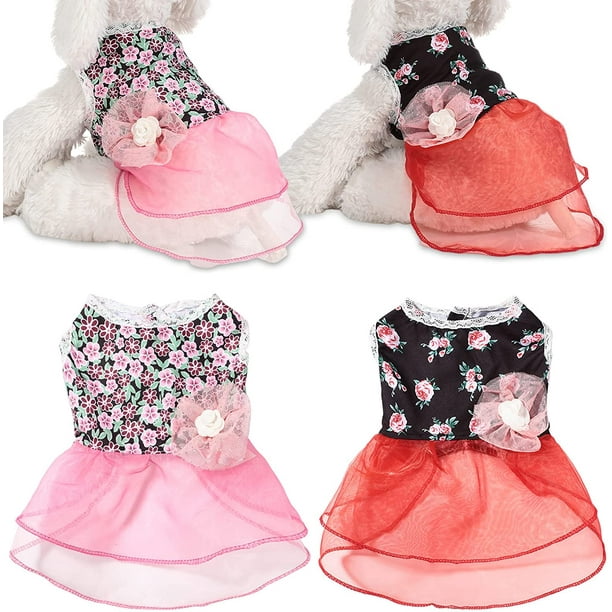 2 piezas de vestido de perro pequeño para niña, vestido de cachorro, falda de perro, tutú para mascotas, vestido de princesa, vestidos de organza florales para cachorros, ropa para mascotas pequeñas a Namotu CZCW-ZC465-3