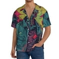 thumbnail image 7 of Lsque Neon Zombie Skull print Men's Cuban Collar Short Sleeve Shirt Summer Beachwear Casual Button Down Fashionable Vacation Leisure Shirt-Small, 7 of 7
