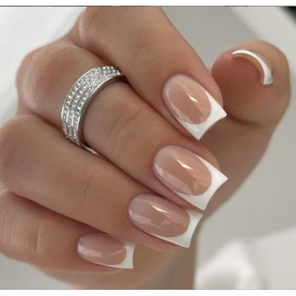 YTTAL YTTAL French short square press on nails, summer false nails with cute flower pink design, glossy gel finish acrylic nails, thick natural reusable nail glue set for women, 24 pieces