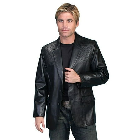 Pocket Ostrich - Scully Western Blazer Mens Leather Button Ostrich Pockets Onyx 650-175