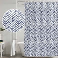 thumbnail image 3 of Blue Line Bathroom Shower Curtains with Hooks, Retro Abstract Art Geometric Watercolor Blue Stripe Waterproof Fabric Washable Shower Curtain for Home Hotel Bathtub Decor 72x72 Inch, 3 of 9