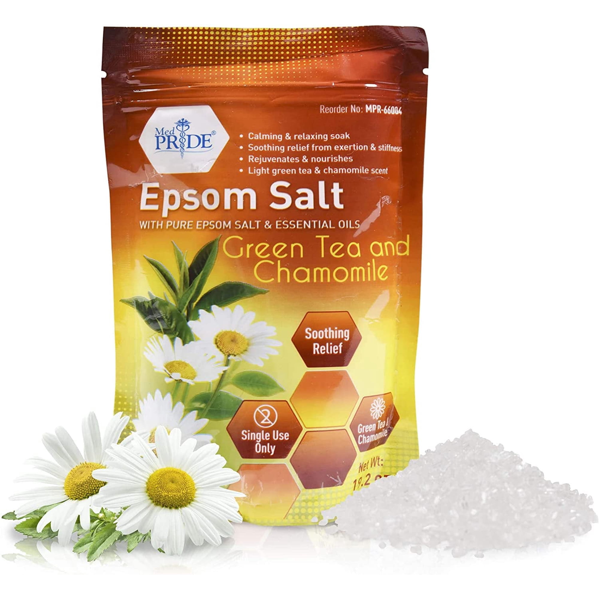 Med Pride Epsom Salt for Bath and Feet, Green Tea and Chamomile Foot Soak for Sore Muscles and Stress Relief, 19.2 Oz