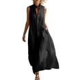 thumbnail image 2 of ClodeEU Women's Sleeveless V Neck Button Down Maxi Dress,Casual Loose Shirt Dress with Pockets Black,Women's Plus L, 2 of 7