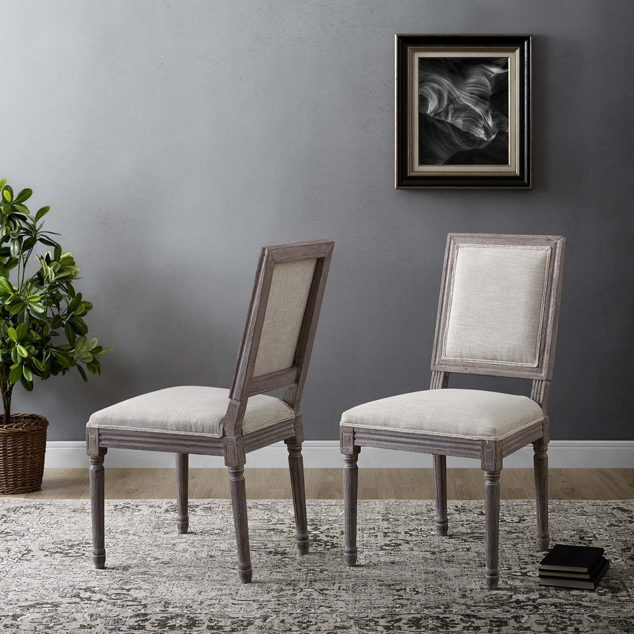 Modway Court 20" Polyester Fabric Dining Side Chair in Beige (Set of 2)