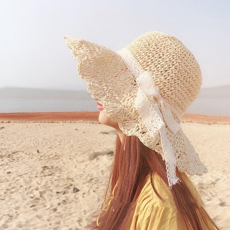 Summer Beach Sun Straw Hats for Women Wide Brim Packable  display picture 3
