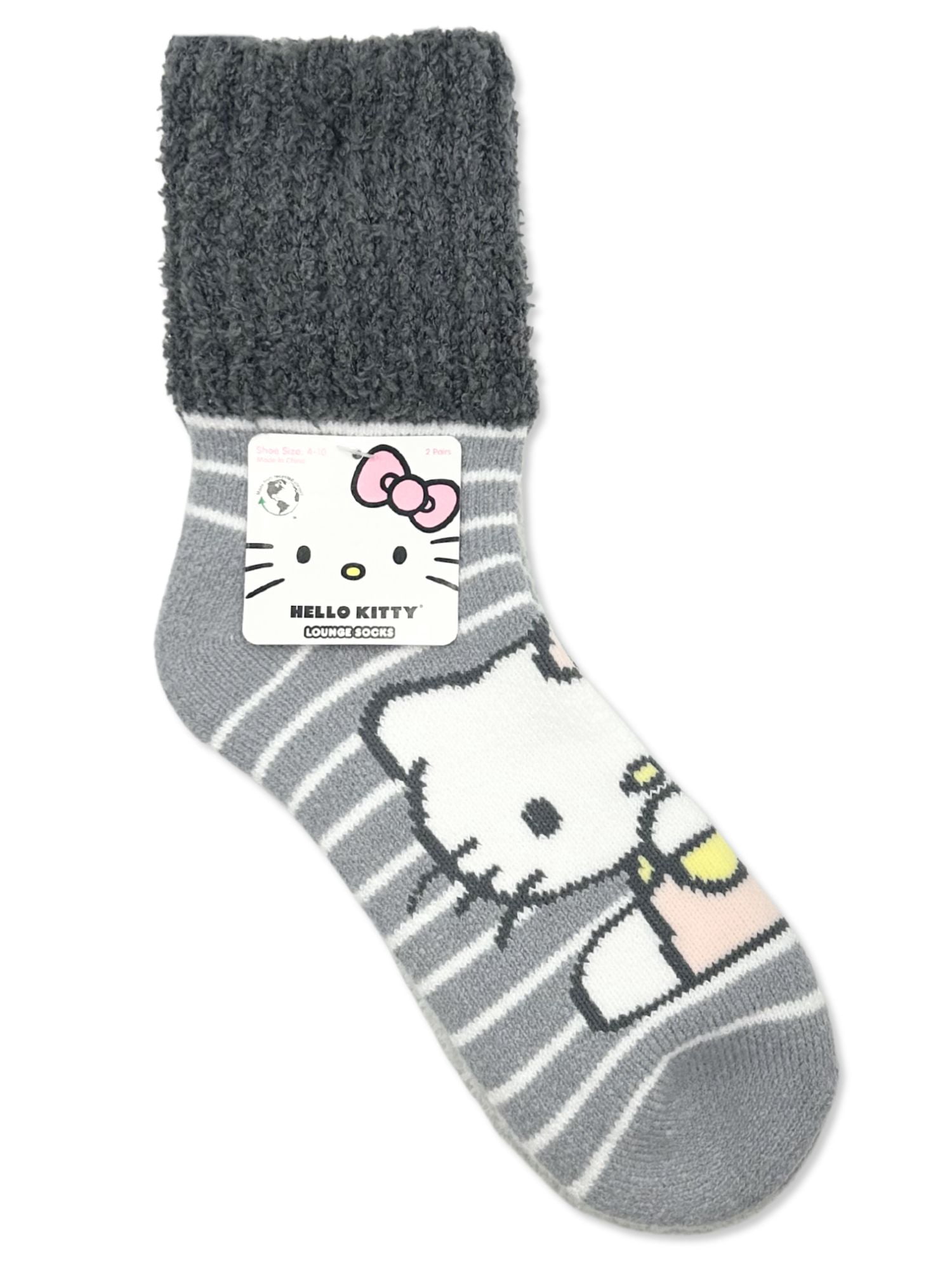 Hello Kitty Women's Cozy Crew Socks, 2-Pack, Shoe Sizes 4-10