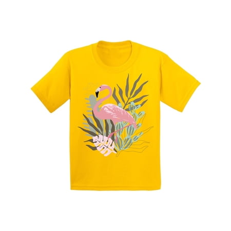 Awkward Styles Floral Flamingo Youth Shirt Cute Summer Shirt for Kids Pink Flamingo T Shirt for Boys Pink Flamingo Shirts for Girls Flamingo T-Shirt for Children Summer Gifts for Little One