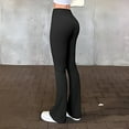 thumbnail image 2 of Fsqjgq Flare Leggings for Women Black Brown Solid Ribbed Seamless Workout Sports Yoga Leggings High Waist Bell Bottoms Pants Black M, 2 of 4