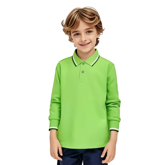 Kids Boys Girls Long Sleeve Shirt Button Closure Comfortable & Soft Pique Fabric