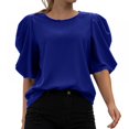 thumbnail image 3 of Prettyui Women's Puff Sleeve Casual Solid Top Pullover Keyhole Back Blouse, 3 of 5