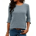 thumbnail image 3 of Womens Sweatshirts Crewneck 3/4 Sleeve Tops Thin Knitted Sweaters Lightweight Casual Fall Blouse Shirts Knit Ribbed Pullover Soft Comfy Pullover Long Sleeve Tops Daily Leisure Tunics, 3 of 6