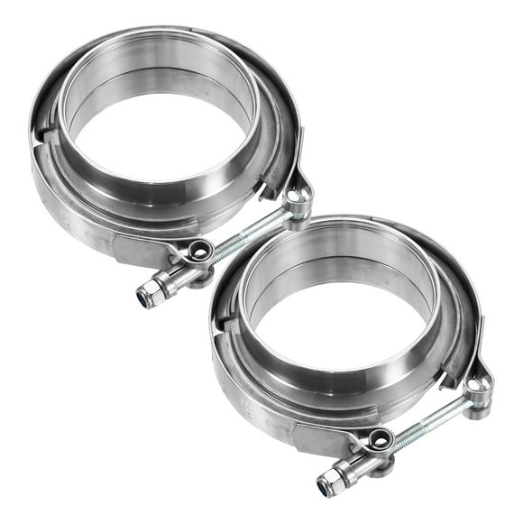 Uxcell 2pcs V Band Clamp with Flange 3 Inch 304 Stainless Steel Male Female V-Band Exhaust Clamp Flange Kit for Auto Downpipe Exhaust System, Silver