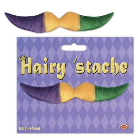 Pack of 12 Purple, Yellow and Green Mardi Gras Themed Hairy Mustache Costume Accessories 5.5