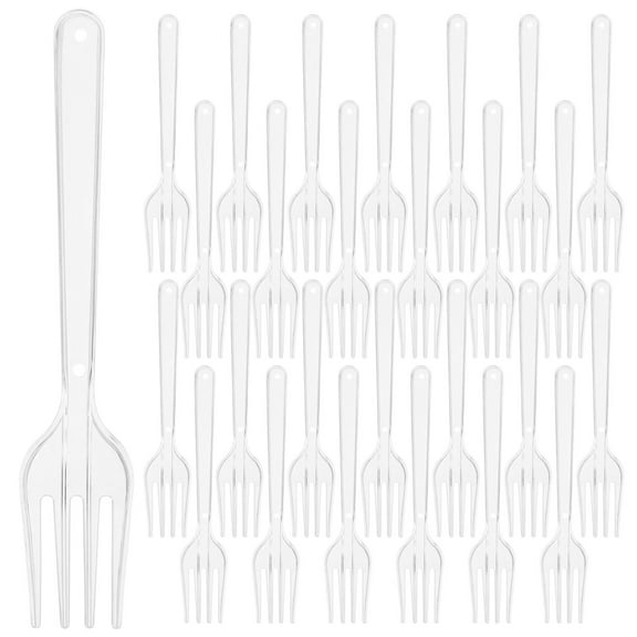 ULTNICE 100pcs Party Dinner Forks Eating Forks Plastic Steak Forks