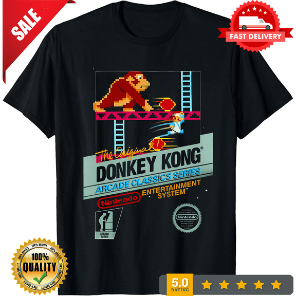 Donkey Kong Classic NES Cover T-Shirt Unisex Cotton Adult Funny Video Game New, LIMITED EDITION-TH65339
