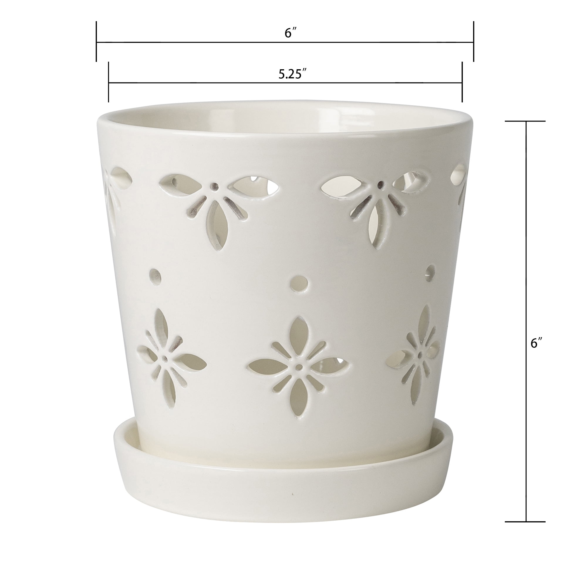 Mainstays 6”D x 6”H Round Ceramic Orchid Planter, White for Small