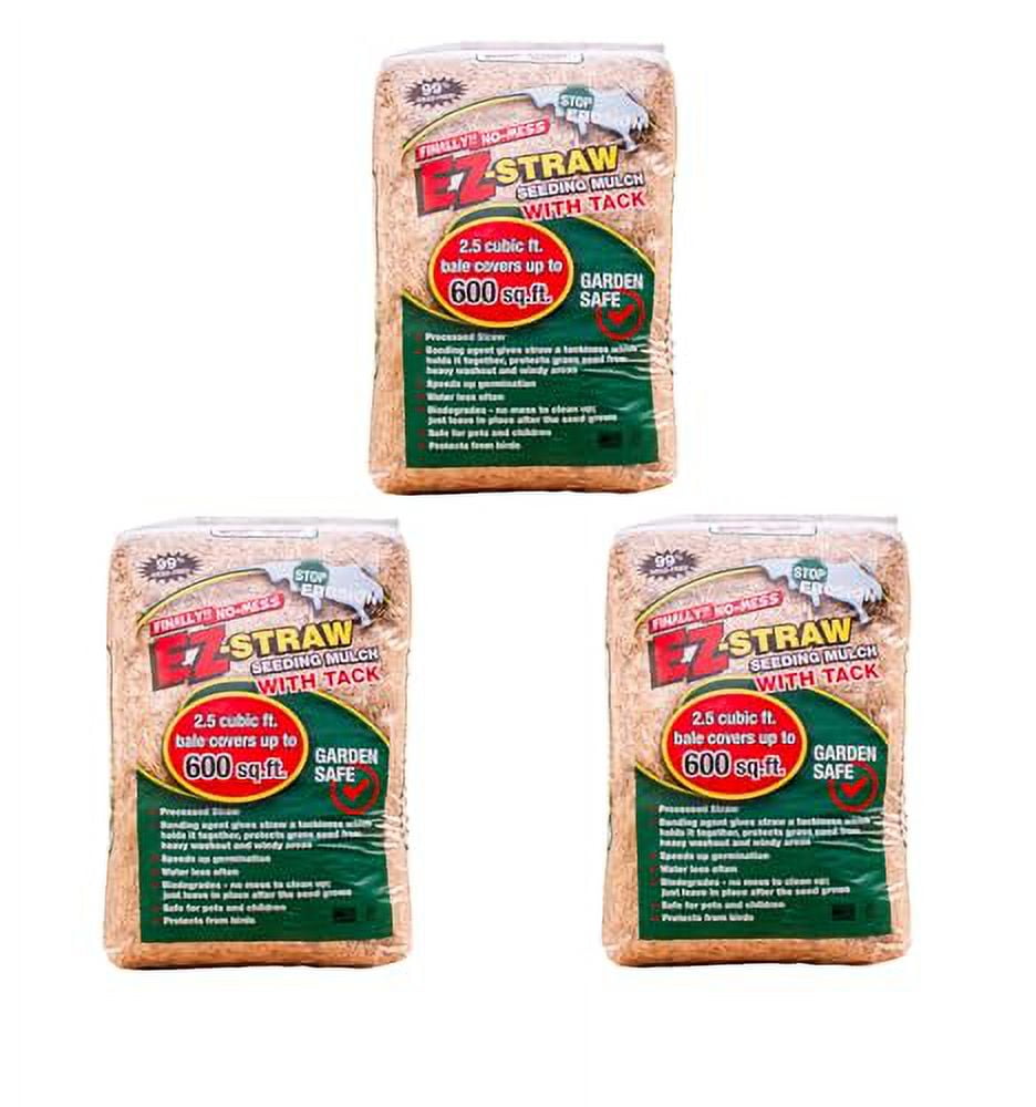 EZ-Straw Seeding Mulch with Tack - Biodegradable Processed Straw ? 2.5 CU FT Bale (Covers up to 500 sq. ft.) (3 Pack)