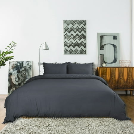 Wash Cotton Bedding Duvet Cover Pillowcase W Pompon Tassels Queen