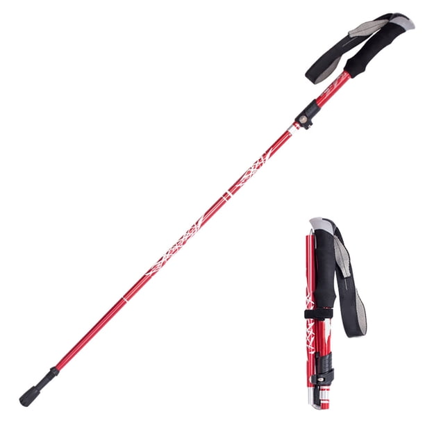 Toystoory Bastón plegable para caminar al aire libre, senderismo, senderismo, bastón telescópico, bastón antideslizante de 5 secciones, fácil de poner Escalada Rojo Toystoory OD001131-02