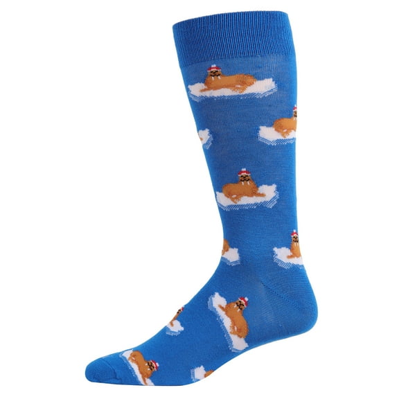 MeMoi Men's Festive Walrus Novelty Crew Socks - Mens - Male, 10-13, Blue